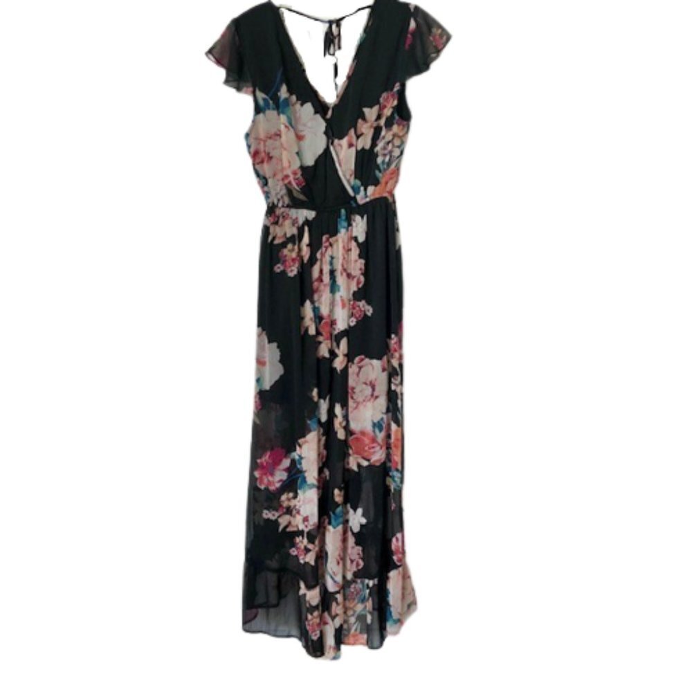 Band of Gypsies Faux Wrap Sheer Dress w/Short Lining - S